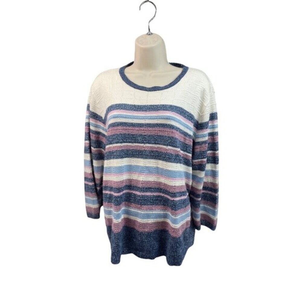 Alfred Dunner Women's Striped Knit‎ Sweater Size L Crew Neck Pullover